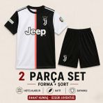 Andream Juventus Cr7 Ronaldo Siyah Beyaz Çocuk Futbol Forması Forma Şort 2 Parça - 7 - 8 Yaş