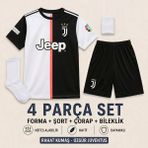 Andream Juventus Cr7 Ronaldo Siyah Beyaz Çocuk Futbol Forması Forma Şort Çorap Bileklik 4 Parça - 9 - 10 Yaş