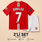 Andream Manchester United Ronaldo 7 Çocuk Futbol Forması Forma Şort 2 Parça Kırmızı - 9 - 10 Yaş
