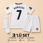 Andream Manchester United Ronaldo 7 Çocuk Futbol Forması Forma Şort Çorap 3 Parça Beyaz - 9 - 10 Yaş