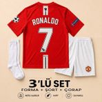 Andream Manchester United Ronaldo 7 Çocuk Futbol Forması Forma Şort Çorap 3 Parça Kırmızı - 9 - 10 Yaş