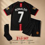 Andream Manchester United Ronaldo 7 Çocuk Futbol Forması Forma Şort Çorap 3 Parça Siyah - 11 - 12 Yaş