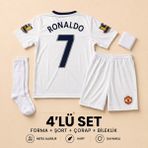 Andream Manchester United Ronaldo 7 Çocuk Futbol Forması Forma Şort Çorap Bileklik 4 Parça Beyaz - 7 - 8 Yaş