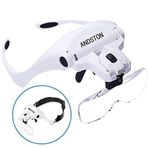 ANDSTON Işıklı büyüteç gözlüğü, eller serbest kafa bandı, büyüteç, 2 LED ışıklı, hobi, okuma, elektrikçi, kuyumcular, dikiş, onarım ve yaşlılar için, 5 değiştirilebilir objektif (1,0 x ila 3,5 x arası)