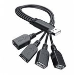 ANDTOBO USB 1-4 Dağıtıcı, USB 2.0 A Erkek - 4 USB Dişi Jak Y Splitter Hub Güç Kablosu Uzatma Adaptörü Kablosu, Siyah