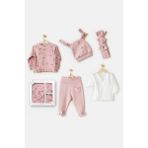 Andywawa 25040 Kız Bebek Pembe Puppy Gazelle 5 Li Hastane Çıkış Seti - 0 - 3 Ay