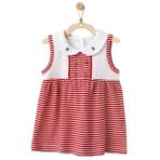 Andywawa AC21669R Kız Bebek Kırmızı Çizgili Önlük Yaka Elbise