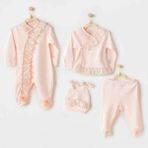 Andywawa AC25312 Newborn Chic Girl Tüllü 4'lü Hastane Çıkışı Salmon - 3 - 6 Ay - Somon