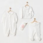 Andywawa Bebek Hastane Çıkışı 4 Parça Newborn Tulle Set Petıt Love AC24501 - Ekru - 3 - 6 Ay