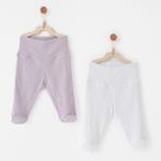 Andywawa Bebek Patikli Pantolon 2 Pcs Footed Pants Jacquard Specıal Modal - Lila - Beyaz - 0 - 3 Ay