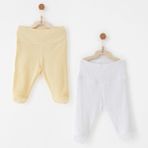 Andywawa Bebek Patikli Pantolon 2 Pcs Footed Pants Jacquard Specıal Modal - Sarı - Beyaz - 3 - 6 Ay
