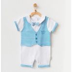 Andywawa Erkek Bebek Çizgili Tulum Mavi AC21547R - 6 - 9 Ay