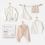 Andywawa Erkek Bebek Hastane Çıkışı 5 Pcs Newborn Set Happy Animals AC25850 - Ekru - 0 - 3 Ay