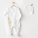 Andywawa Erkek Çocuk Tulum Takim Romper Hat Set Little King AC25803 - Beyaz - Yenidoğan
