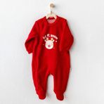 Andywawa Kırmızı Bebek Tulum Romper Velvet Kısa Kol Grafik Desenli Konforlu Tasarım - 6 - 9 Ay