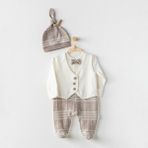 Andywawa Little Man Bebek Tulum Takımı AC24405 - Bej - 6 - 9 Ay