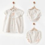 Andywawa Little Swan Love Kız Bebek Elbise Takım AC26541 Ekru
