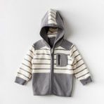 Andywawa Little Zebra Çizgili Bebek Ceketi Erkek Çocuk Midi Uzun Kol AC24157 - Ekru - Gri - 3 - 6 Ay