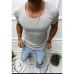 Anecdote Bybülent Erkek Oval Yaka Tişört Açık Yaka Likralı Slim Fit T-Shirt Açık Gri - XL