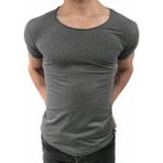Anecdote ByBülent Erkek Oval Yaka Tişört Açık Yaka Likralı Slim Fit T-Shirt Gri VR006
