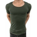 Anecdote ByBülent Erkek Oval Yaka Tişört Açık Yaka Likralı Slim Fit T-Shirt Haki VR111