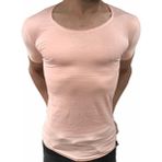 Anecdote ByBülent Erkek Oval Yaka Tişört Açık Yaka Likralı Slim Fit T-Shirt Pembe VR041 - XL
