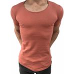 Anecdote ByBülent Erkek Oval Yaka Tişört Açık Yaka Likralı Slim Fit T-Shirt Pudra VR047 - XXL