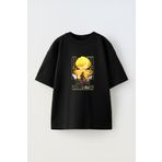 Anetos Zenitsu Agatsuma Kimetsu Ön Baskılı Pamuk Siyah Oversize T shirt