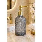 ANGDESİGN Alaçatı Tekli Cam Sıvı Sabunluk FÜME || Modern Lüks Banyo Aksesuarı Dekoratif Sıvı Sabunluk Sabun Dispenseri Banyo & Mutfak İçin Tezgah Üstü Lavabo || GOLD POMPALI || Bulaşık Deterjanı El Sabunu