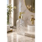 ANGDESİGN Alaçatı Tekli Cam Sıvı Sabunluk ŞEFFAF || Modern Lüks Banyo Aksesuarı Dekoratif Sıvı Sabunluk Sabun Dispenseri Banyo & Mutfak İçin Tezgah Üstü Lavabo || GOLD POMPALI || Bulaşık Deterjanı El Sabunu