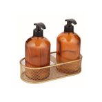AngDesign Deniz Cam Sıvı Sabunluk 2'li-Metal Altın Standlı-Amber