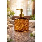 ANGDESİGN Kristal Cam Sıvı Sabunluk - Bal •• Banyo & Mutfak İçin Tezgah Üstü Lavabo Bulaşık Gold Detaylı