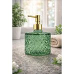 ANGDESİGN Kristal Cam Sıvı Sabunluk - Mint Yeşil •Banyo & Mutfak İçin Tezgah Üstü Lavabo Bulaşık Gold Detaylı