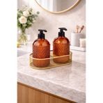 ANGDESİGN Yıldız Cam Sıvı Sabunluk 2'li-metal Altın Standlı-amber •• Mutfak & Banyo Tezgah Üstü Modern Tasarım