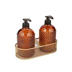 AngDesign Yıldız Cam Sıvı Sabunluk 2'li-Metal Altın Standlı-Amber