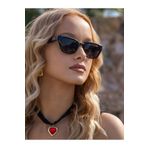 Angel Eyes Geometrik Tasarım Siyah Kemik Çerçeve Siyah Cam Kadın Güneş Gözlüğü CE Belgeli UV400 Koruma