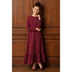 Angel&Co. Girls Clothing Kız Çocuk Koyu Kırmızı Uzun Kollu Maksi Tesettür Penye Elbise