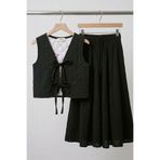 Angel&Co. Girls Clothing Siyah Kız Çocuk Müslin Kapitone Yelek Etek 2'li Takım