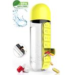 angeldesign Renkli İlaç Kutulu Matara Suluk 600 ml 7 Günlük İlaç Kutusu Organizer Spor Sızdırmaz Su Şişesi