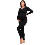 Angelhood Annelik Bodysuit Nervürlü Uzun Kollu Annelik Egzersiz Romper Tek Parça Yoga Gebelik Tulum Shapewear, Siyah, M