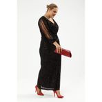 Angelino Butik Angelino Büyük Beden Kolları Saçaklı Uzun Pul Payet Abiye Elbise Siyah KL8035