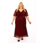 angelino butik Büyük Beden Işıltılı Abiye Elbise KL3099 Bordo