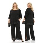 angelino butik Büyük Beden Kayık Yaka Dökümlü Şifon Bluz ve Pantolon Abiye Takım ND4024