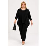 angelino butik Büyük Beden Pantolon Tunik 2 li Battal Abiye Takım KL5001 Siyah