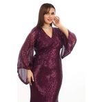 angelino butik Büyük Beden Pul Payet Işıltı Uzun Kollu Abiye Elbise KL3100 Mor