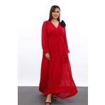 angelino butik Büyük Beden Şifon Uzun Kırmızı Abiye Elbise Beli Kuşaklı Kl3085