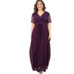 Angelino Butik DD793 Mor Üstü Güpür Şifon Abiye Elbise