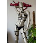 Angels Passion Siyah Deri Jartiyer Harness Fantezi İç Giyim Takım