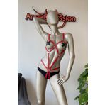 Angels Passion Vücudu Saran Kırmızı Deri Body Harness