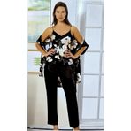 Angel's Story Kadın Saten İp Askılı Sabahlıklı Pijama Takımı, Siyah, M Beden